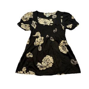 Odillé Anthropologie Floral Smocked Blouse - Size 8 - Black & Cream